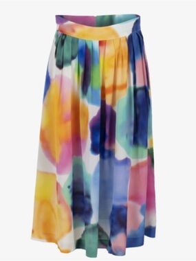 Gorman Watercolour Pattern Silk Midi Skirt XS